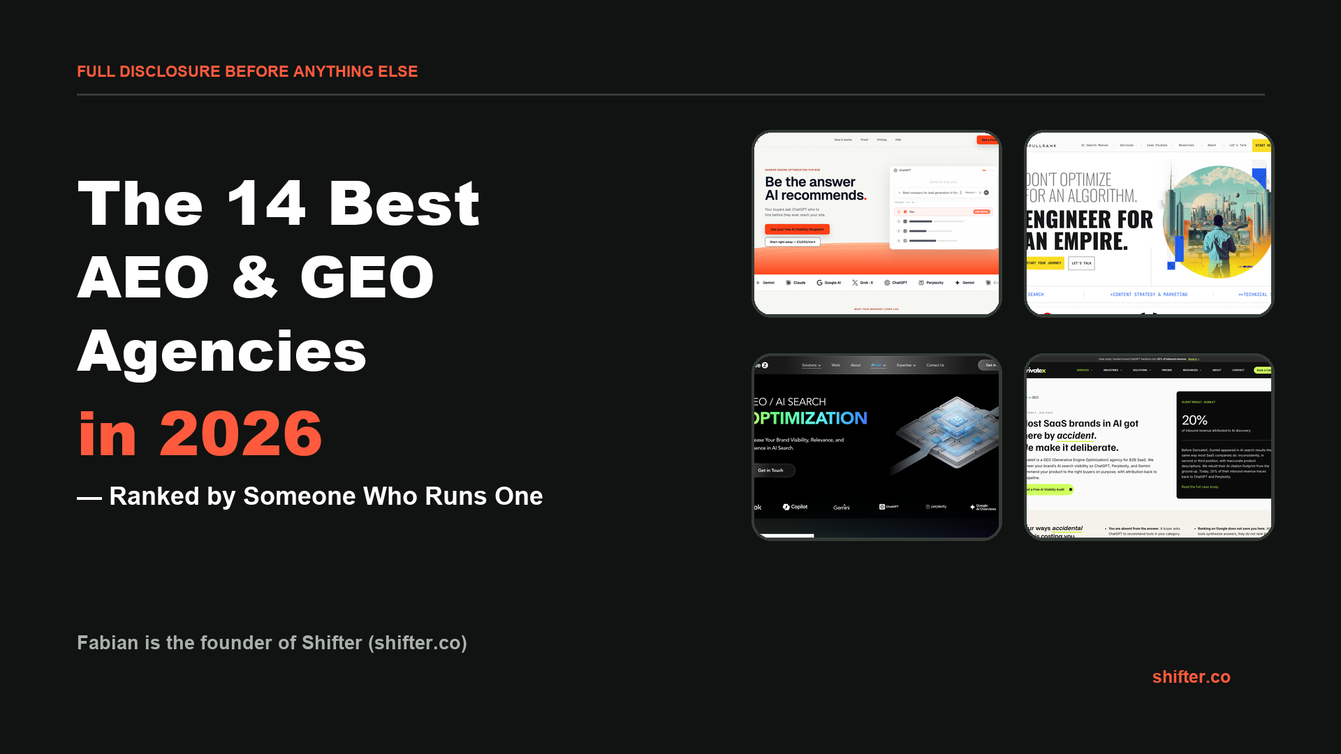 Cover: the 14 best AEO and GEO agencies in 2026, ranked by someone who runs one